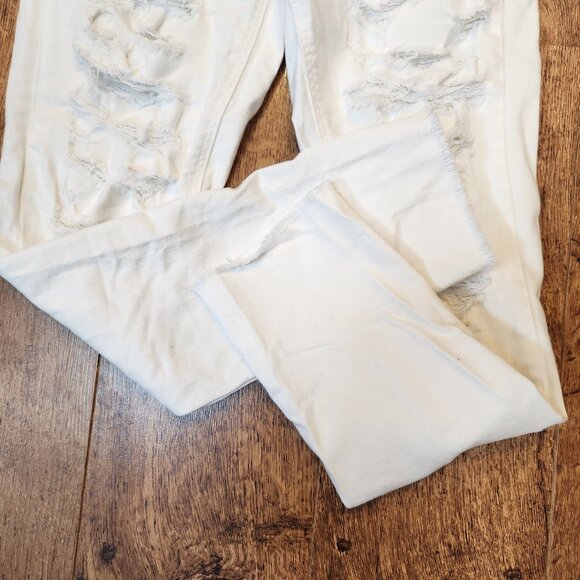 AMERICAN EAGLE Tom Girl Stretch Distressed Button Fly White Jeans - Sz 2 - Picture 4 of 8
